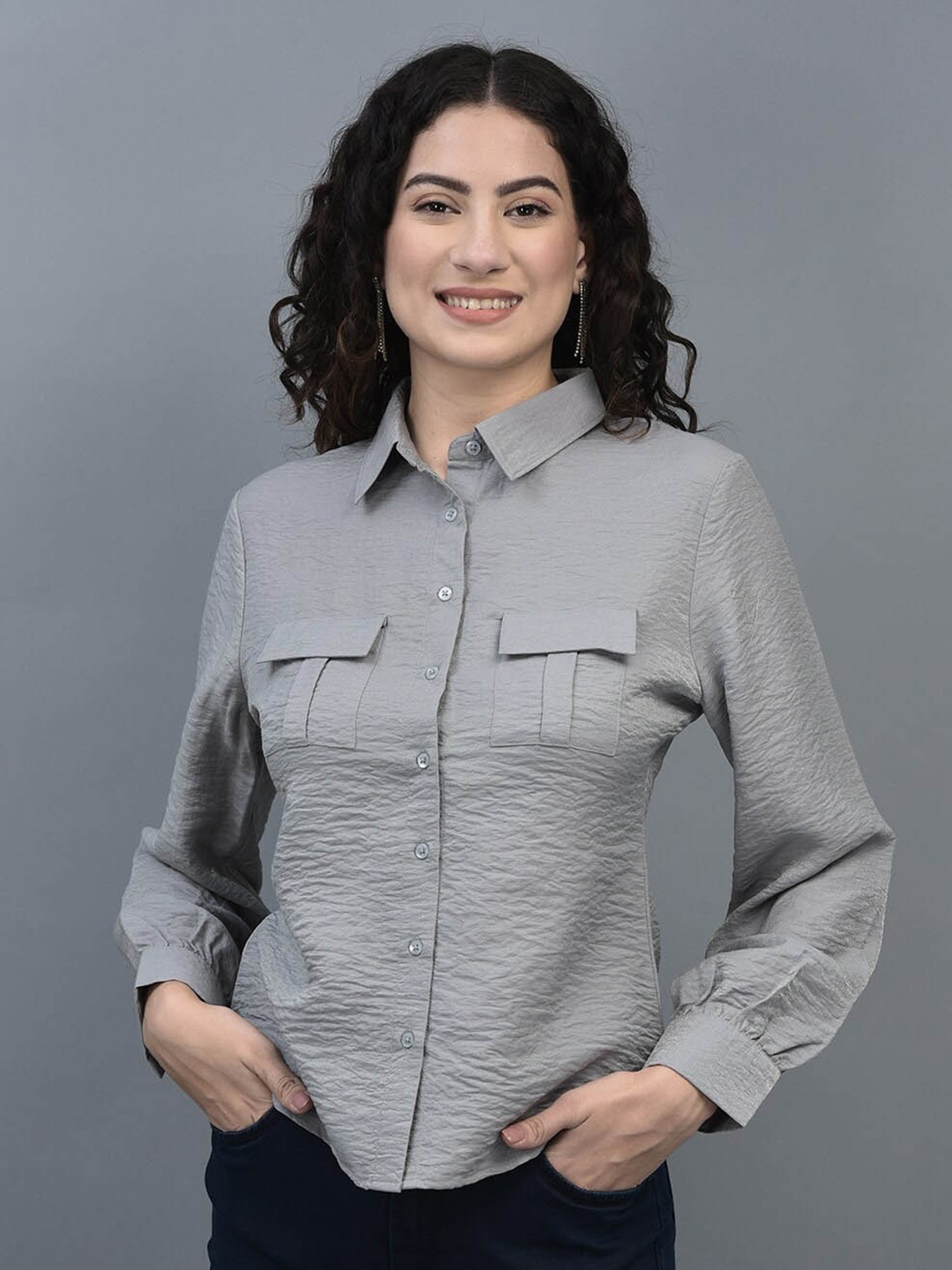 

CANOE Relaxed Fit Self Design Casual Shirt, Grey