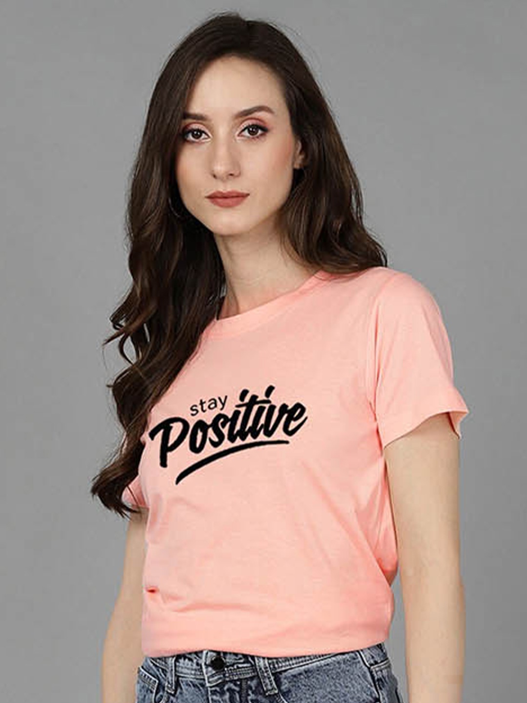 

Adyavastram Typography Printed Regular Sleeves Pure Cotton T-shirt, Peach