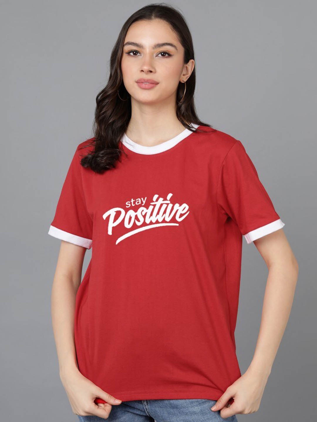 

Adyavastram Typography Printed Regular Sleeves Pure Cotton T-shirt, Red