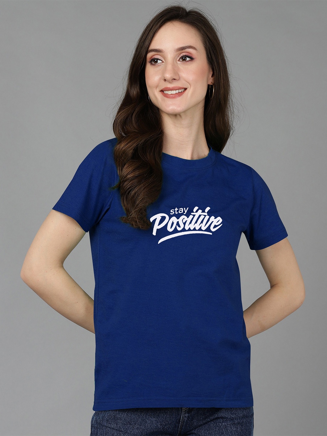 

Adyavastram Typography Printed Regular Fit Cotton T-shirt, Blue
