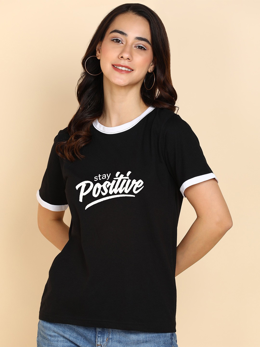 Adyavastram Typography Printed Regular Fit Cotton T-shirt, Black