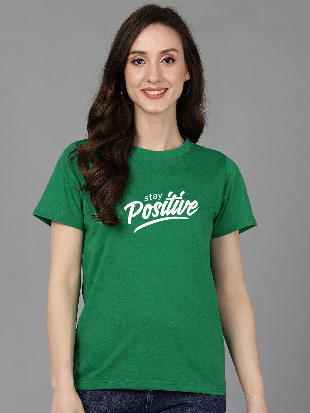 Adyavastram Typography Printed Regular Fit Cotton T-shirt, Green