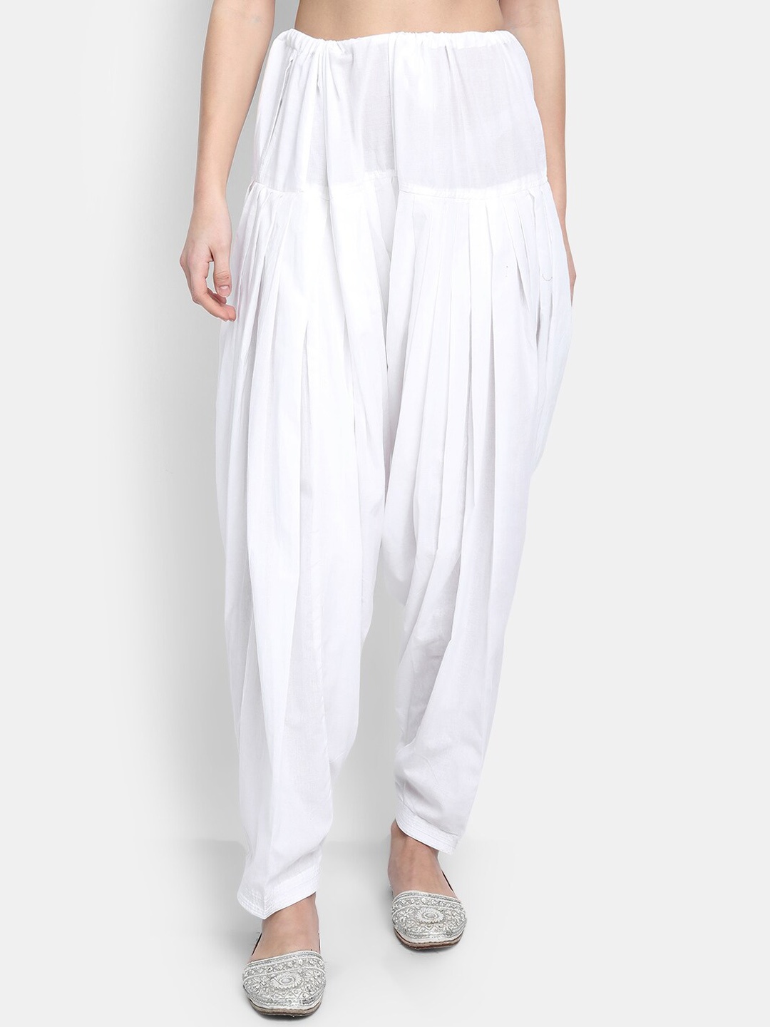 

SUTI Pleated Loose Fit Cotton Patiala Salwar and Dupatta, White