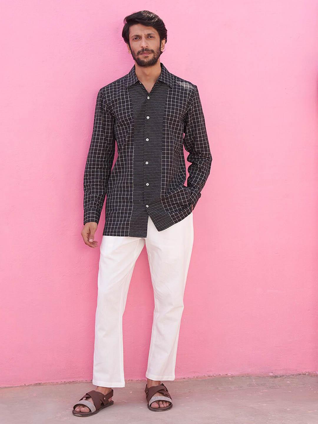 

Abhishti Windowpane Checks Cotton Casual Shirt, Black