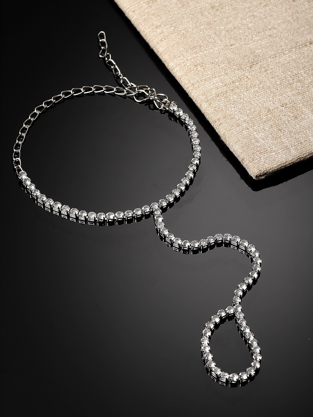 

Sanjog Silver-Plated AD-Studded Bracelet With Ring
