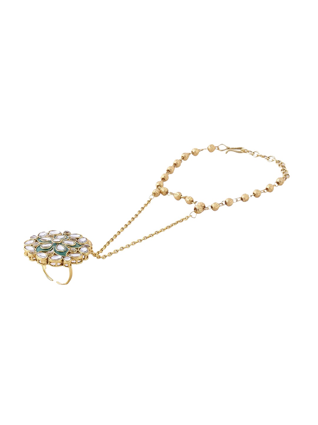 

Sanjog Gold Plated Kundan Studded Ring Bracelet