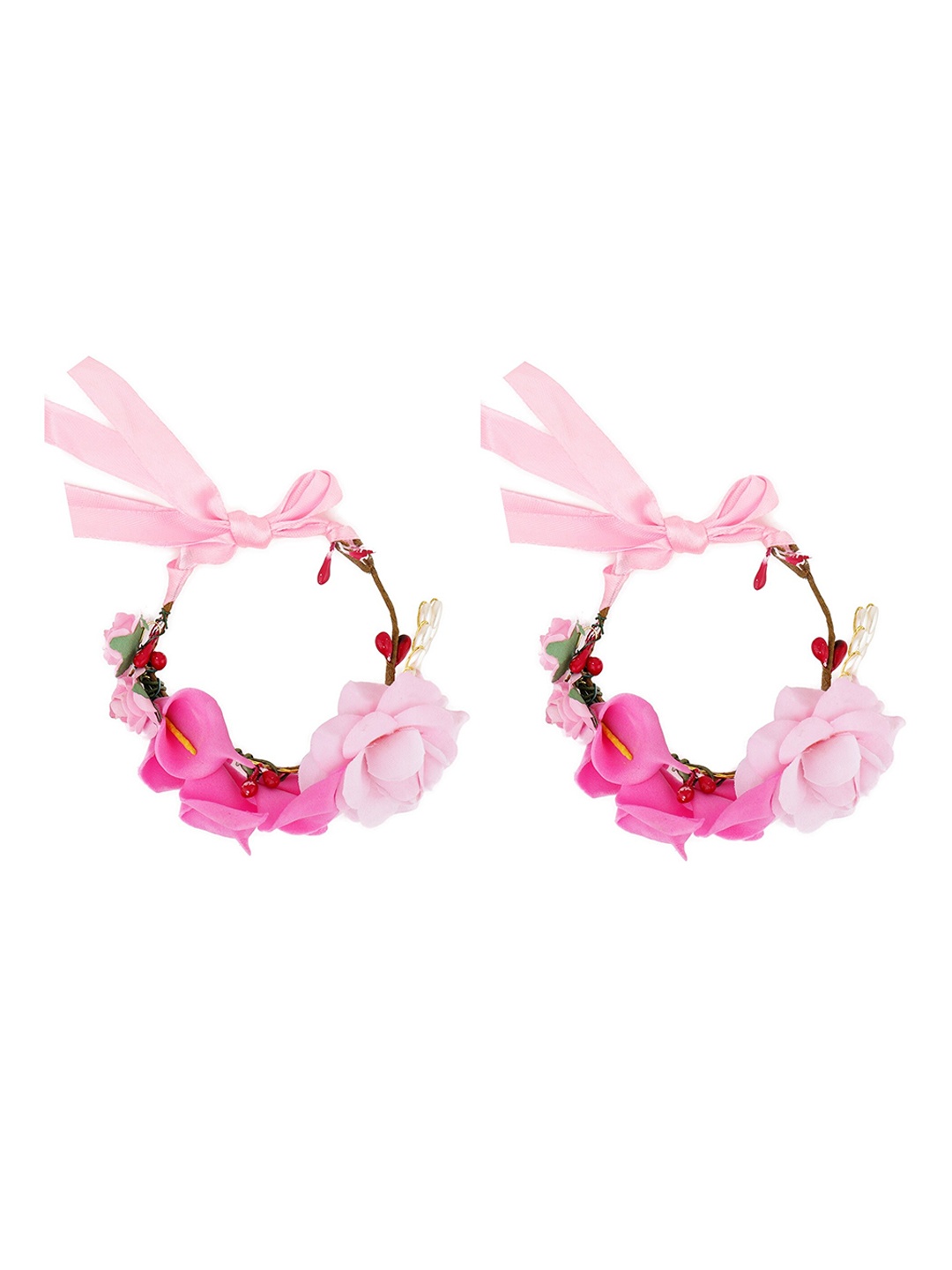

Sanjog Unisex Set Of 2 Floral & Beaded Rakhi, Pink