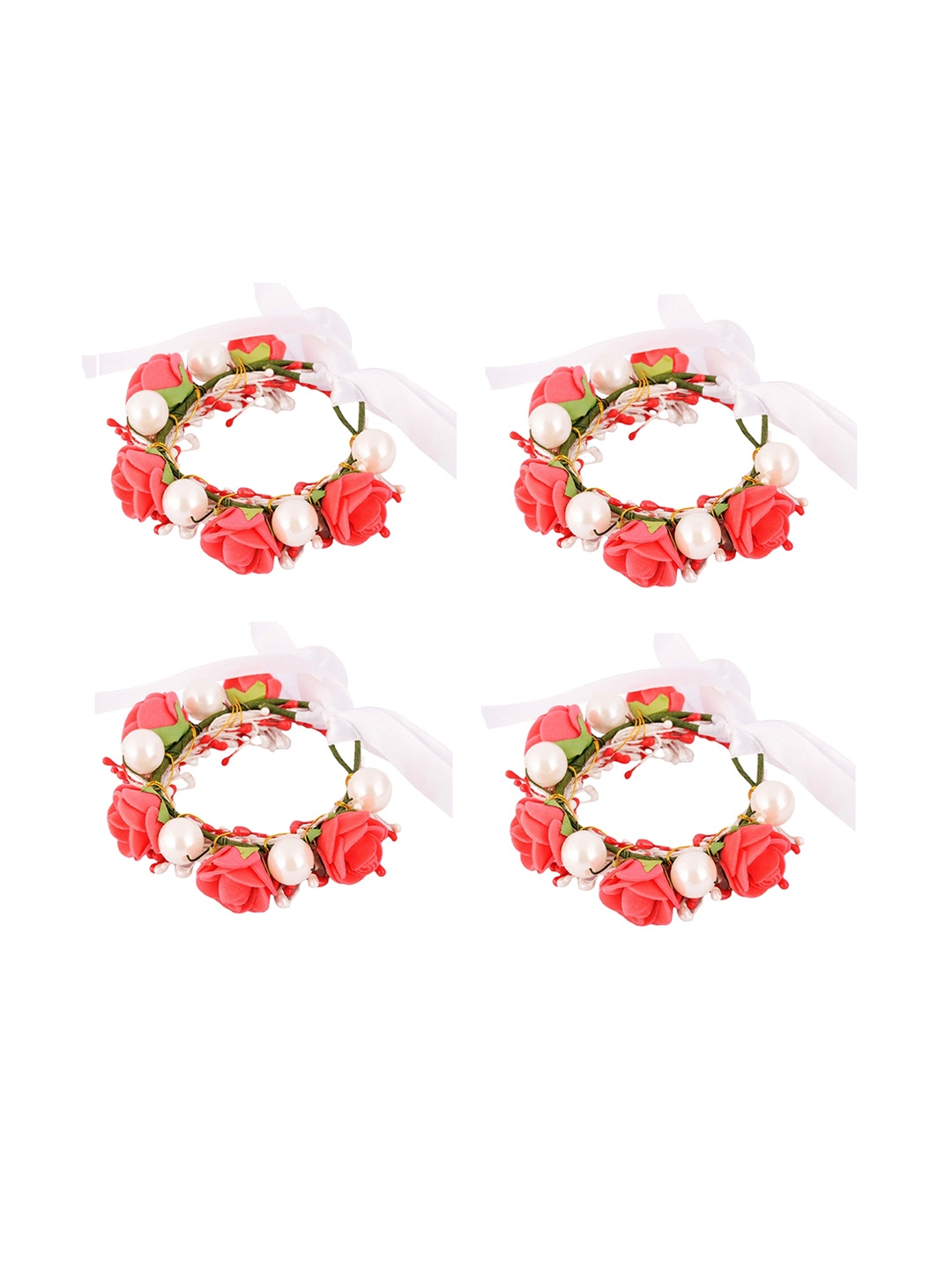 

Sanjog Unisex Set Of 4 Floral & Beaded Rakhi, White