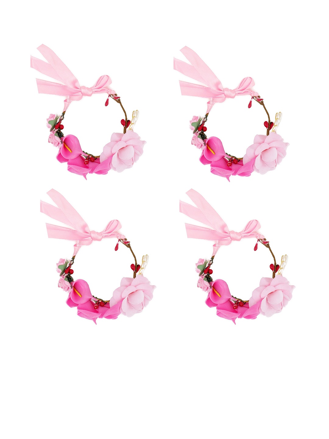 

Sanjog Unisex Set Of 4 Flower Charm Rakhi, Pink