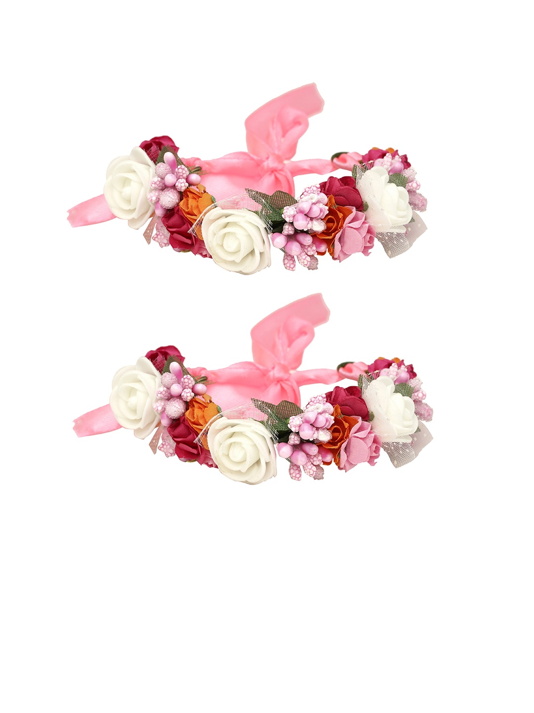 

Sanjog Women Set Of 2 Pearl Beaded & Flower Detail Wrist Band Rakhi, Off white