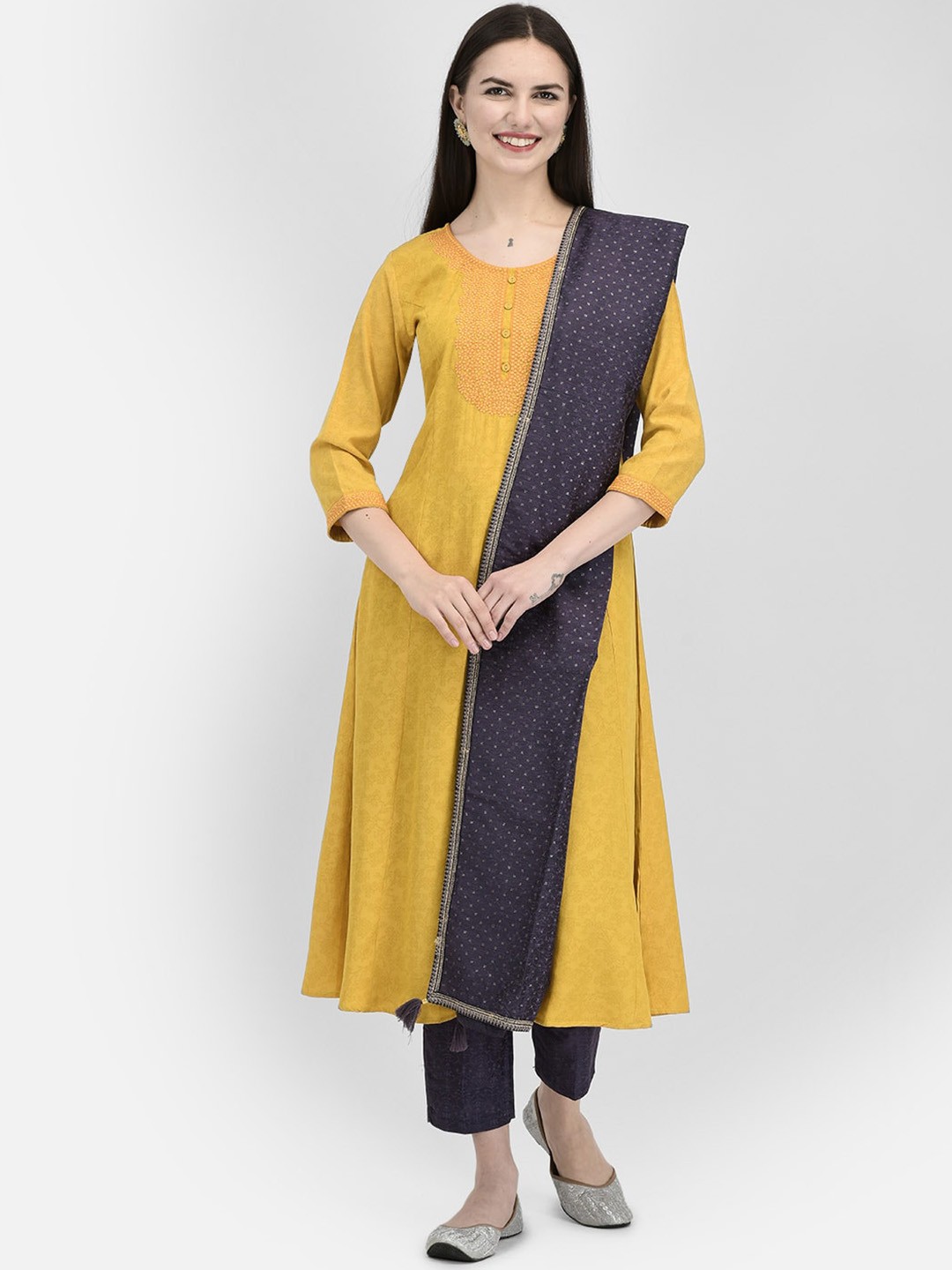 

Span Woven Design A-Line Kurta, Yellow