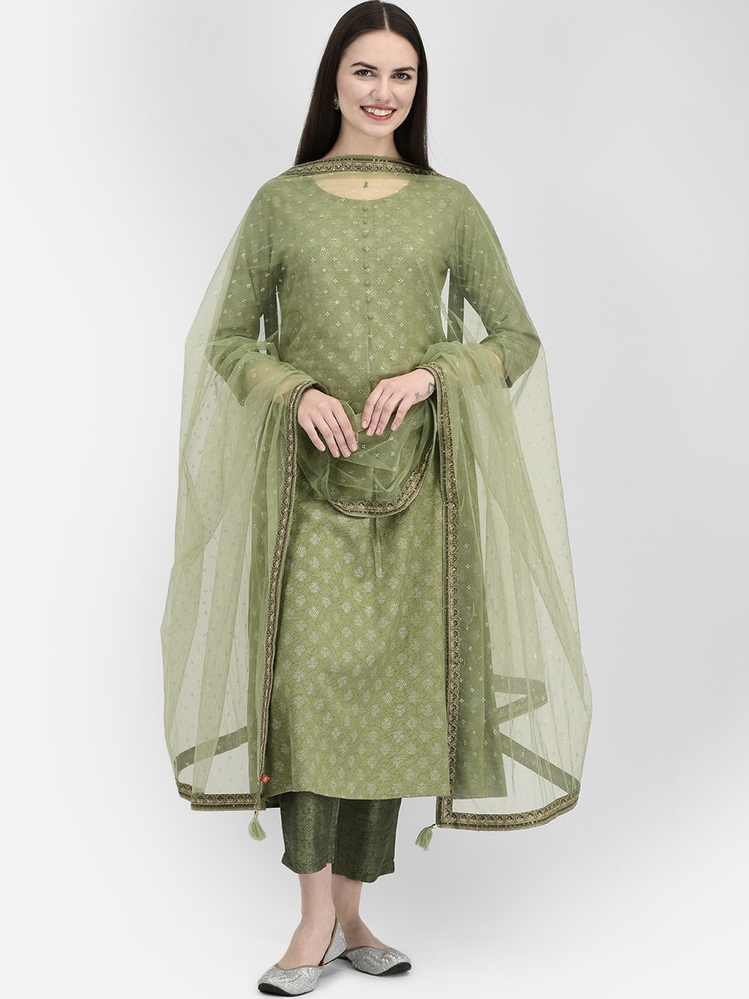 

Span Woven Design A-Line Kurta, Green