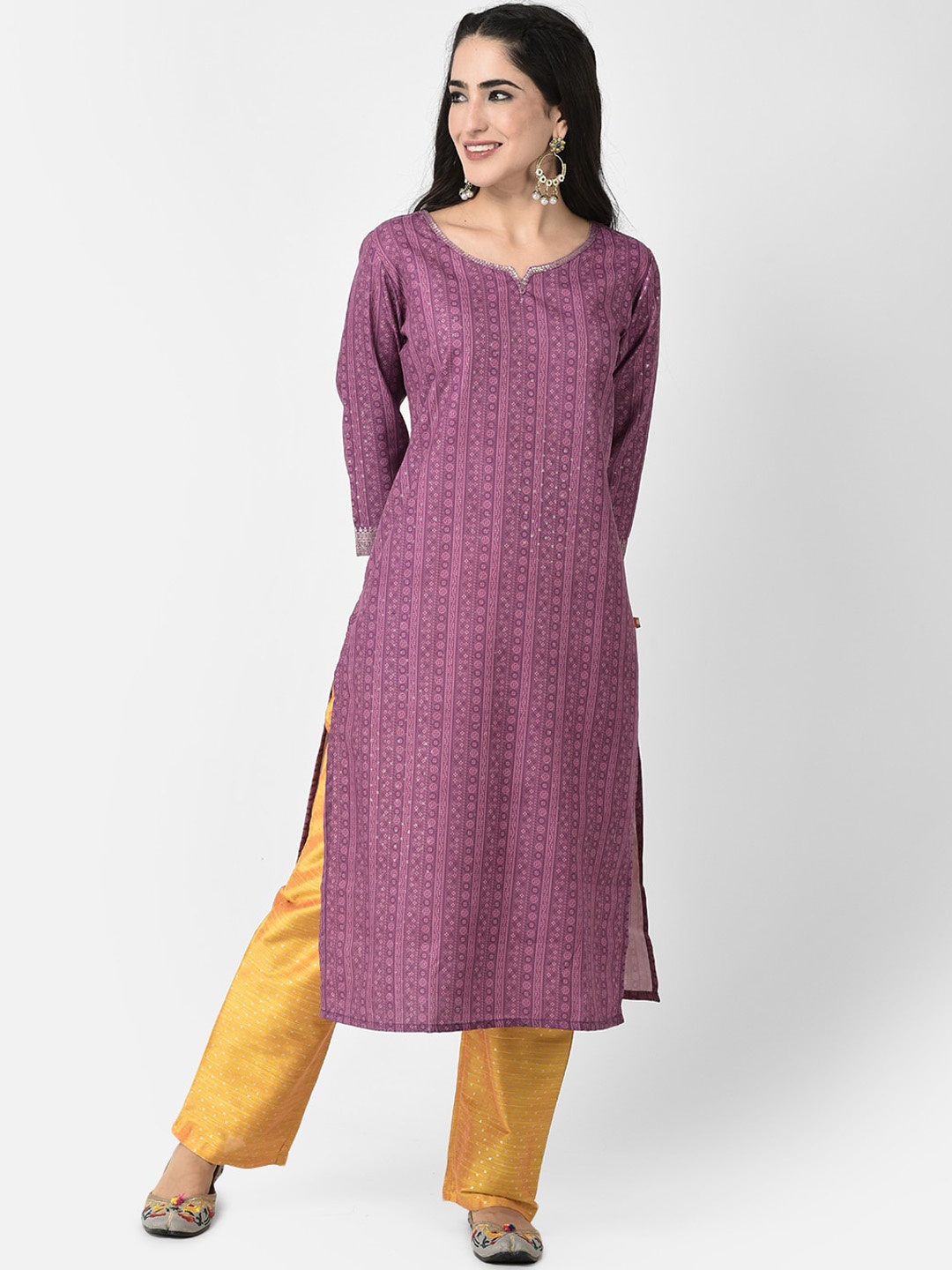 

Span Woven Design Striped Sequins Kurta, Purple