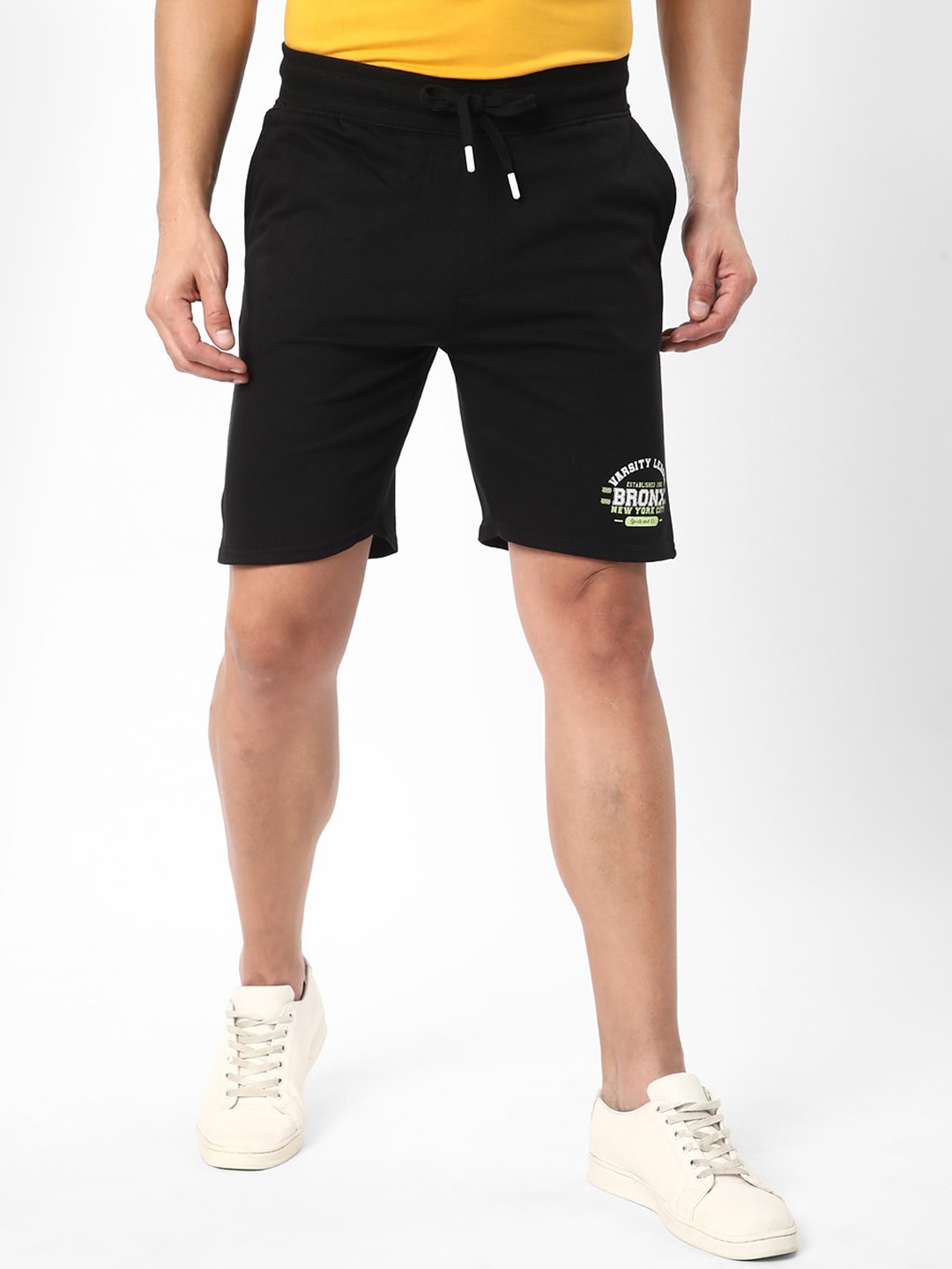 

R&B Men Mid Rise Cotton Sports Shorts, Black