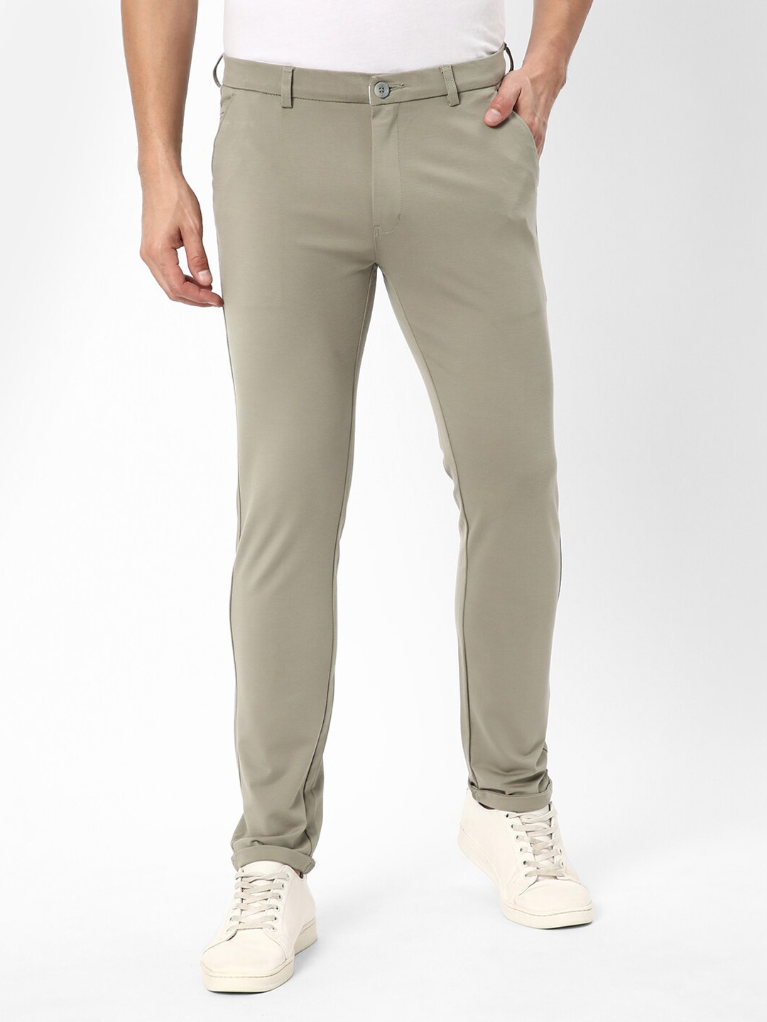 

R&B Men Slim Fit Chinos Trousers, Green