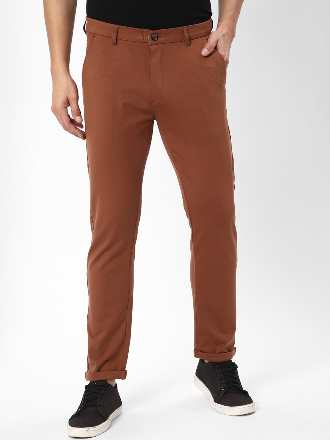 

R&B Men Slim Fit Chinos Trousers, Brown