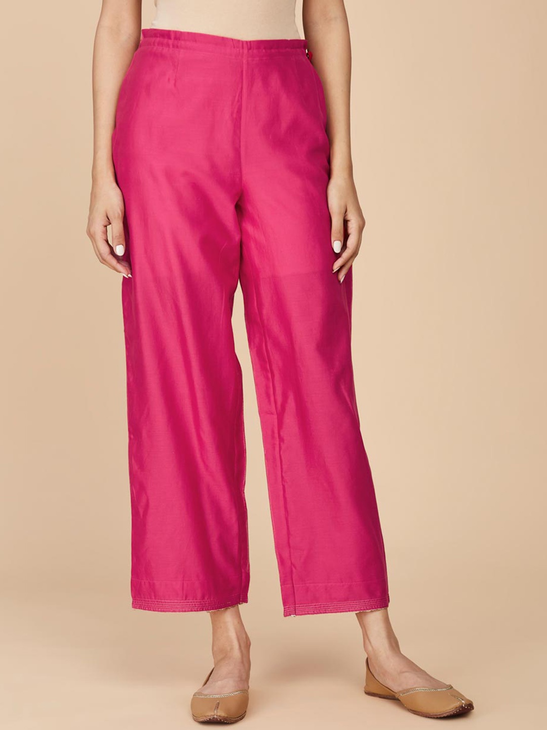 

Fabindia Women Cotton Silk Cropped Trousers, Fuchsia