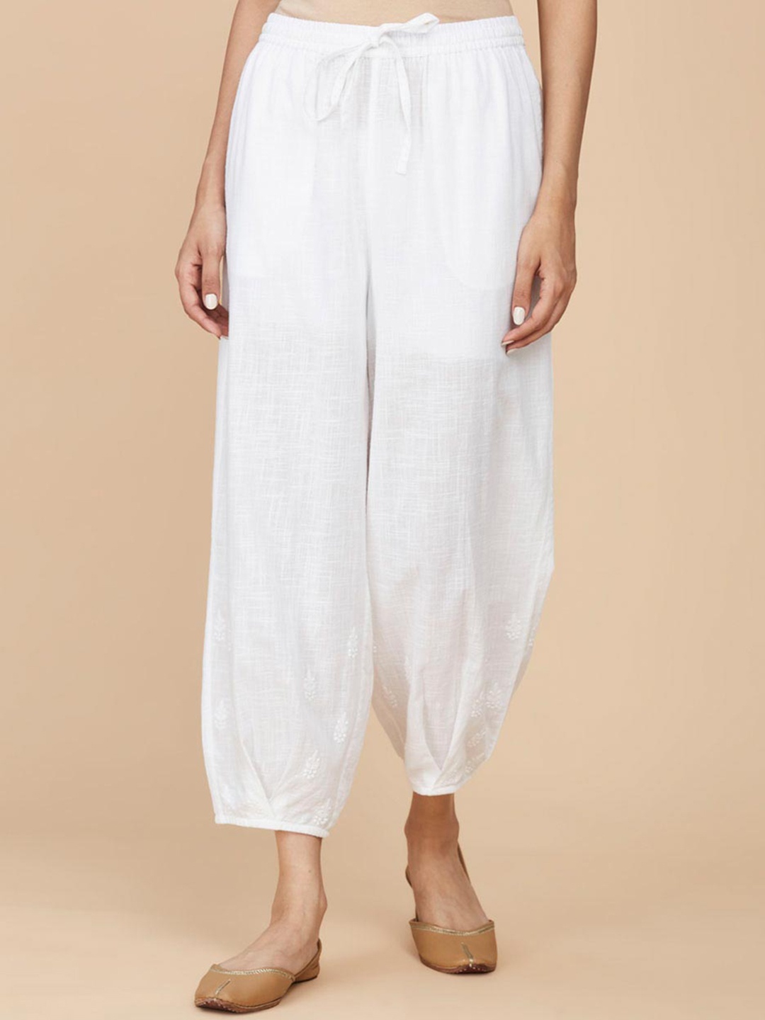 

Fabindia Women Mid Rise Chikankari Embroidered Cotton Salwar, White