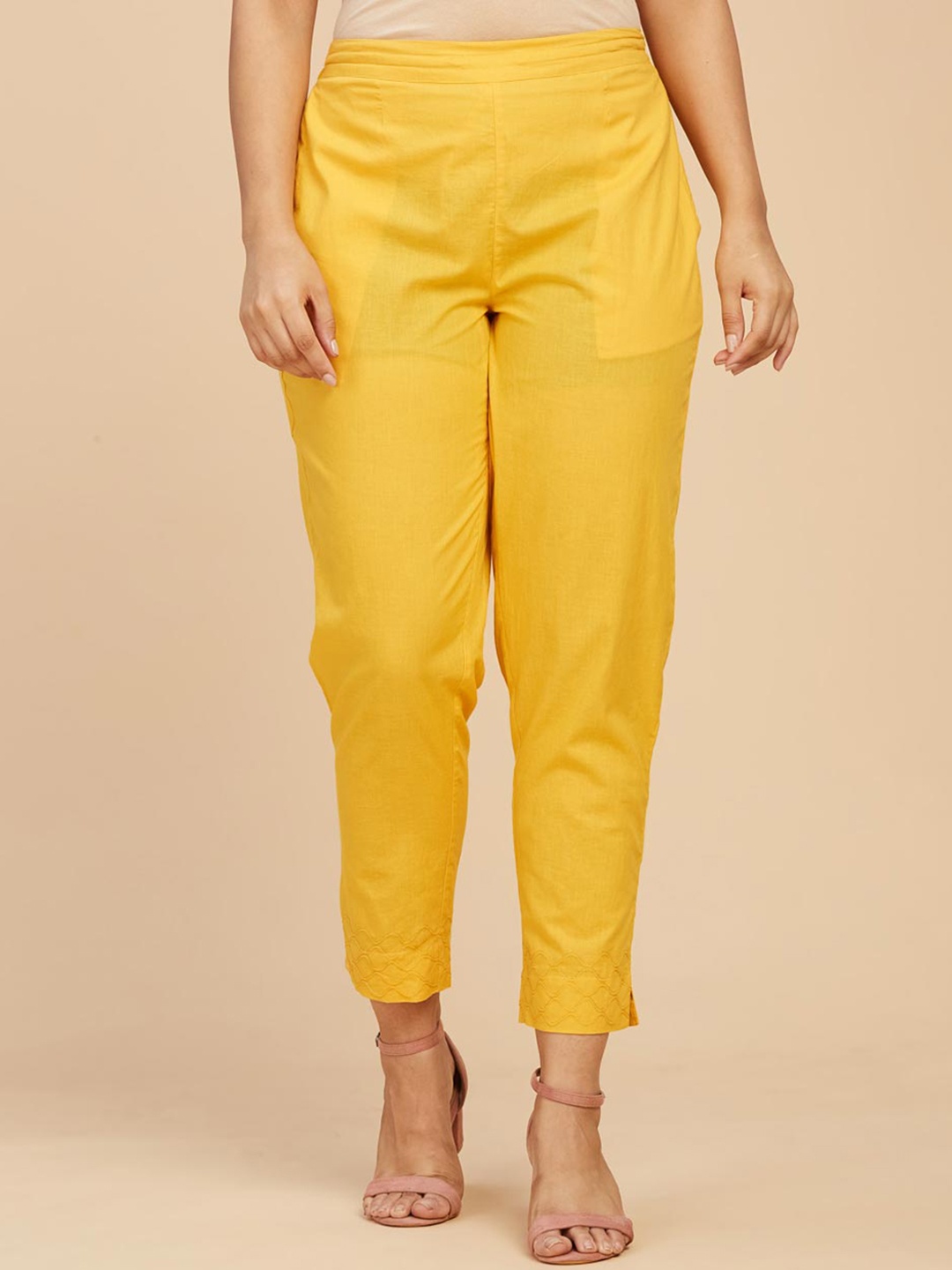 

Fabindia Women Cotton Cropped Trousers, Yellow