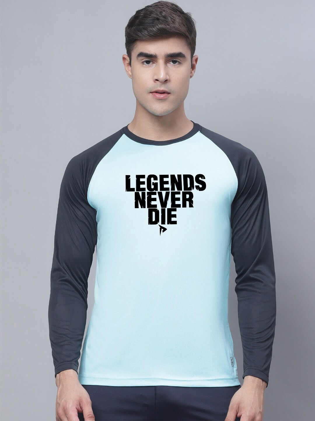 

Friskers Typography Colourblocked Raglan Sleeves Sports T-shirt, Turquoise blue