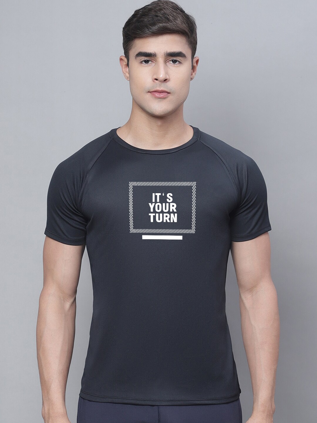 Friskers Typography Printed Sports T-shirt, Black