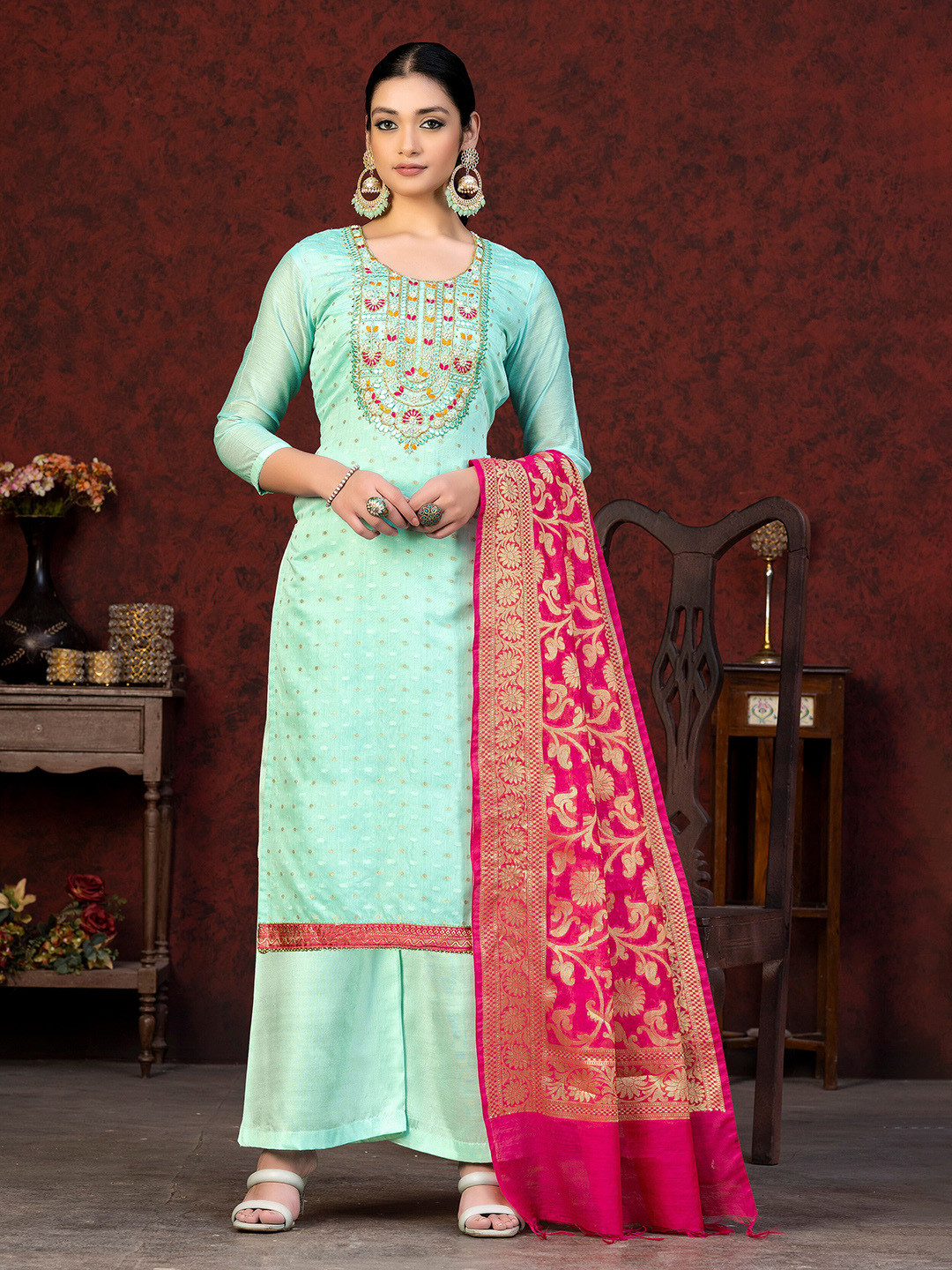 

KALINI Unstitched Dress Material, Green