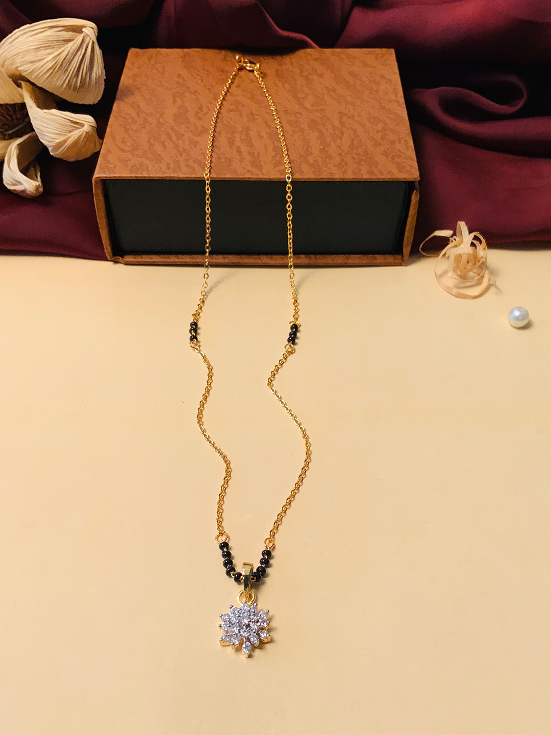 

ABDESIGNS Gold-Plated American Diamond Beaded Mangalsutra