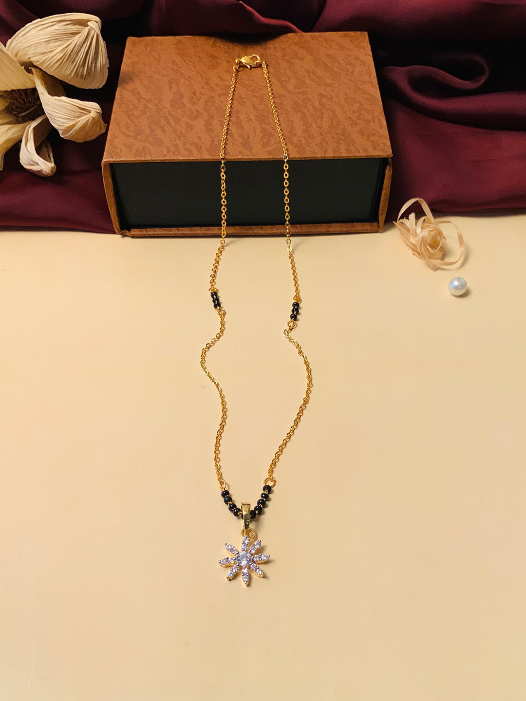 

ABDESIGNS Gold-Plated AD-Studded & Beaded Mangalsutra