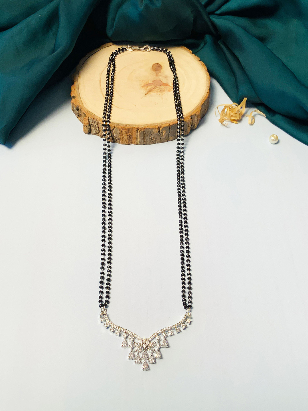 

ABDESIGNS Silver-Plated AD-Studded & Beaded Mangalsutra