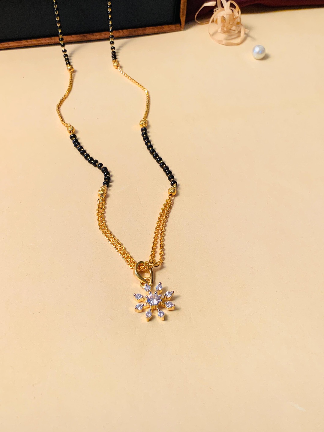 

ABDESIGNS Gold-Plated American Diamond-Studded & Beaded Mangalsutra