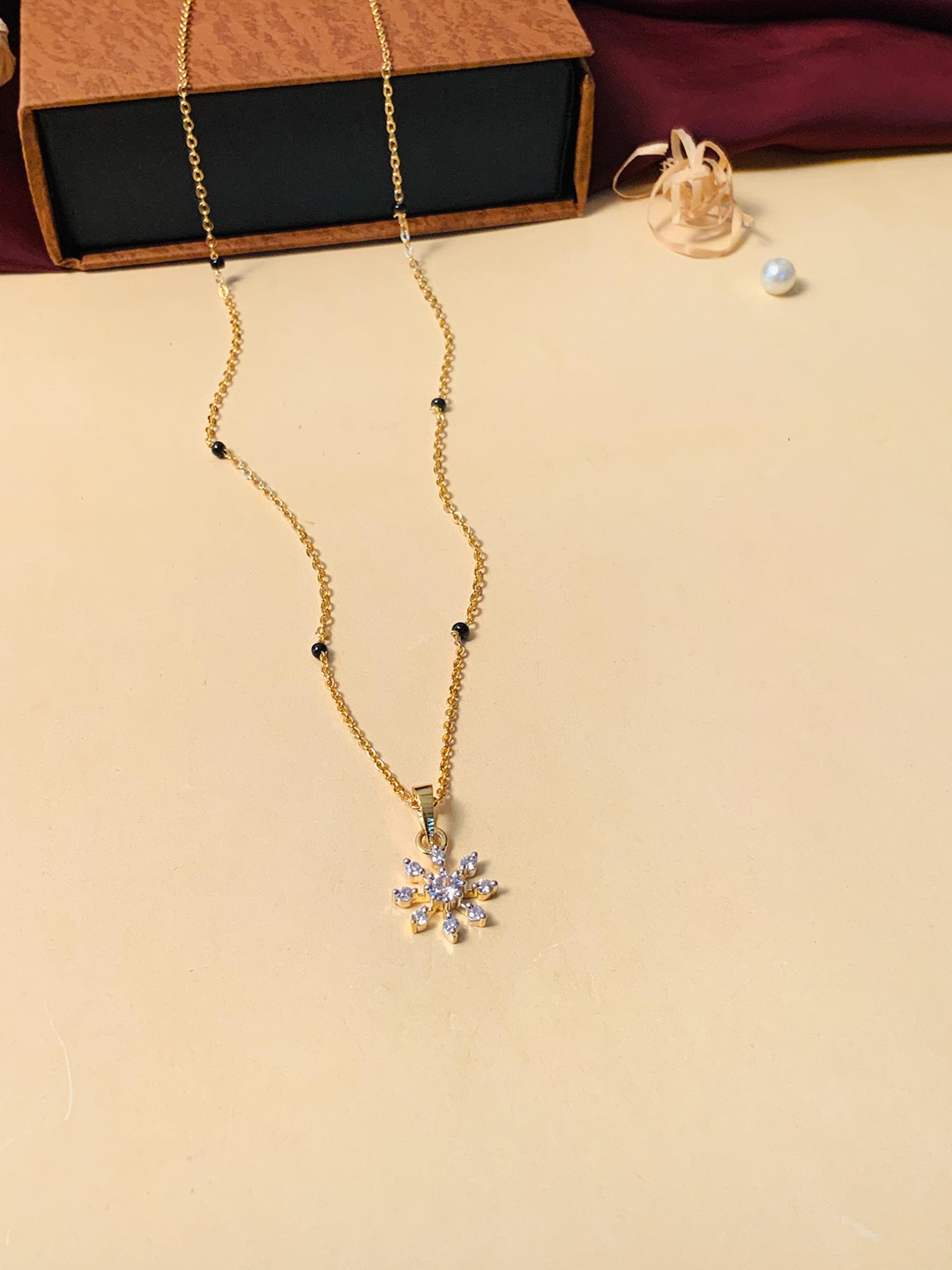 

ABDESIGNS Gold-Plated American Diamond-Studded & Beaded Mangalsutra