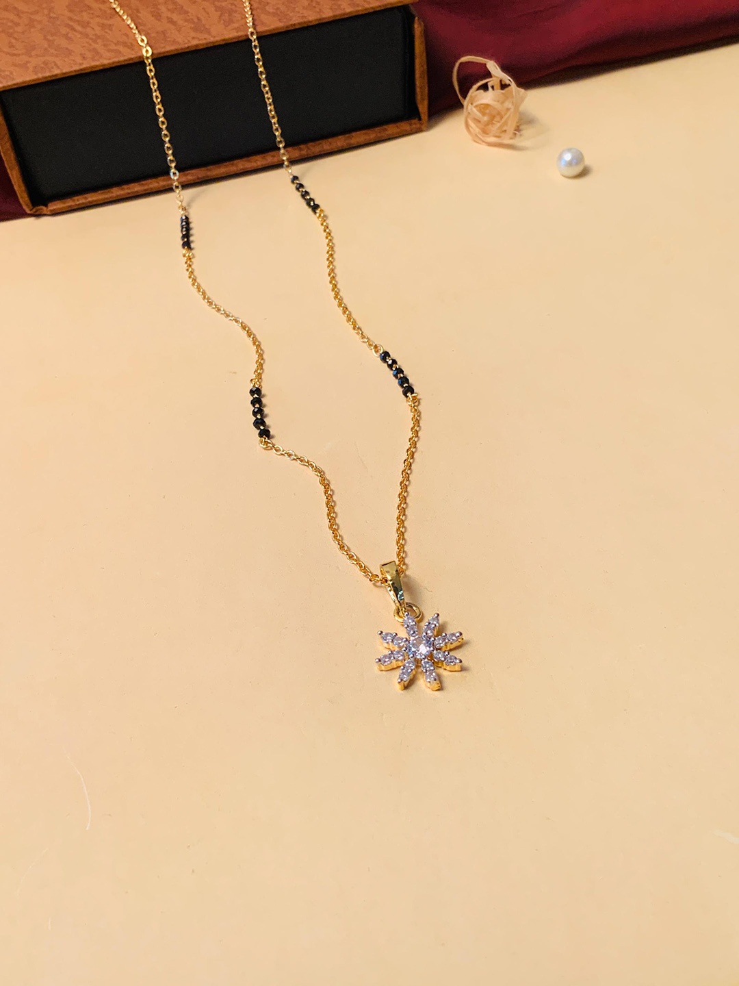 

ABDESIGNS Gold-Plated American Diamond-Studded & Beaded Mangalsutra