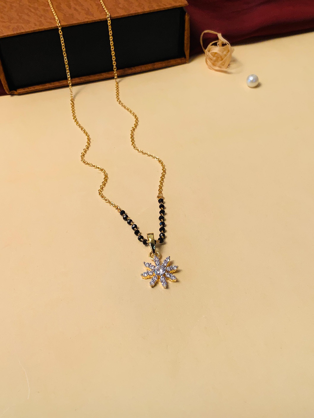 

ABDESIGNS Gold-Plated American Diamond-Studded & Beaded Mangalsutra