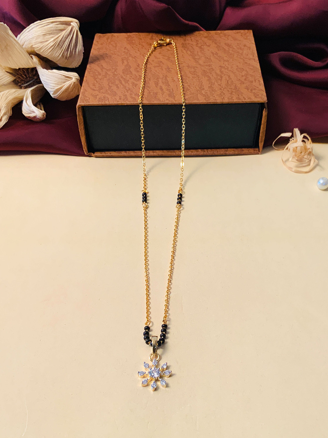 

ABDESIGNS Gold-Plated American Diamond-Studded & Beaded Mangalsutra