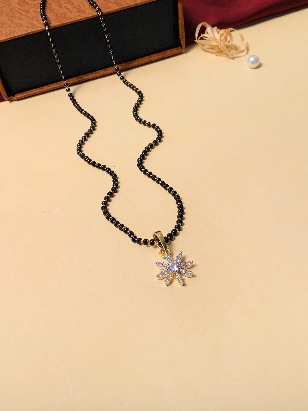 

ABDESIGNS Gold-Plated American Diamond-Studded & Beaded Mangalsutra