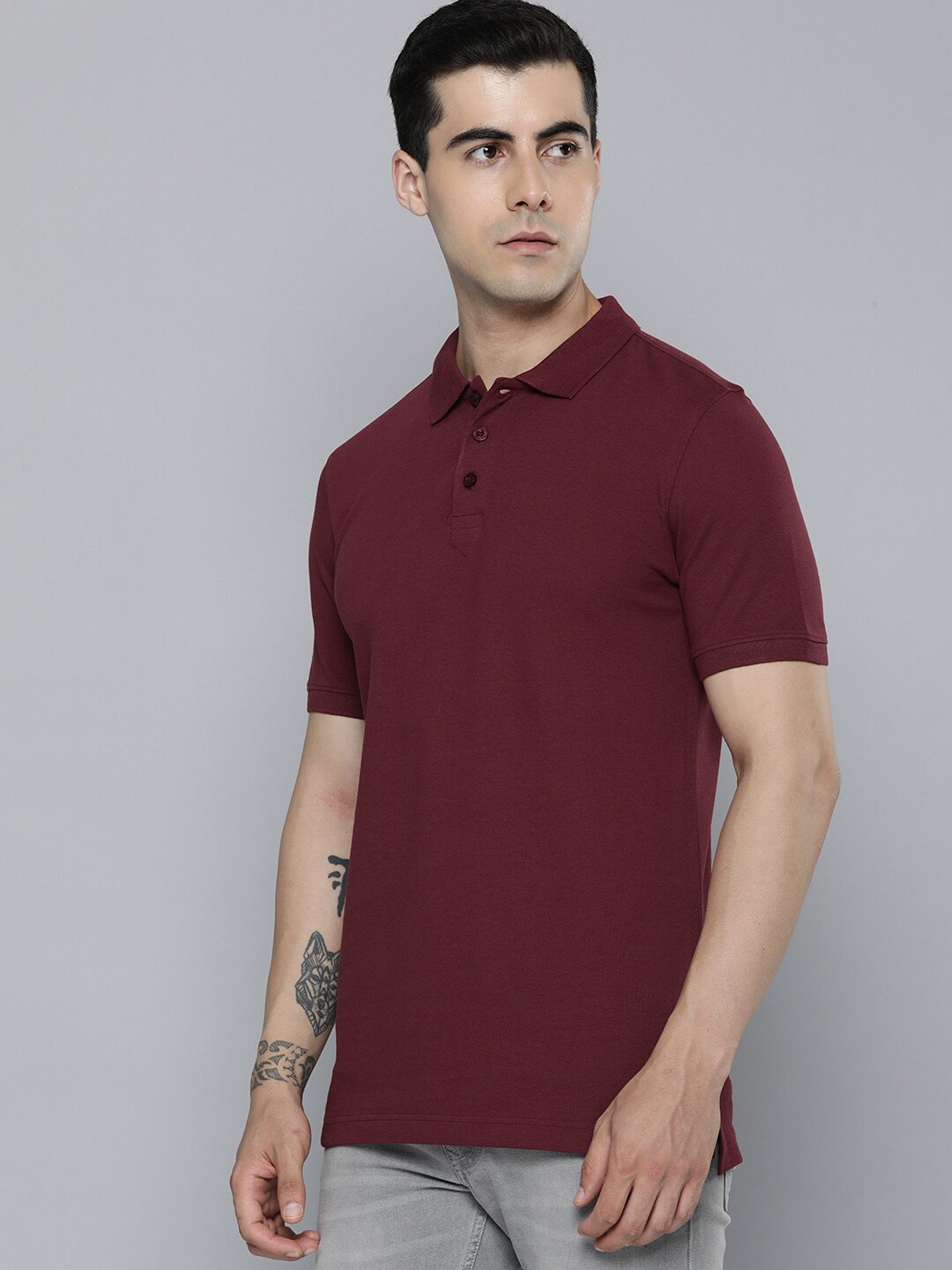 

Mast & Harbour Maroon Polo Collar Regular Fit Cotton T-shirt