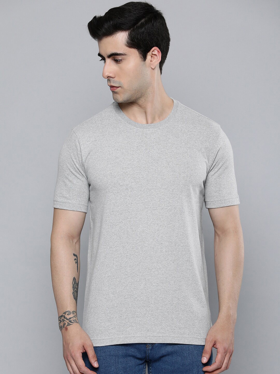 

Mast & Harbour Grey Melange Round Neck Regular Fit Cotton T-shirt