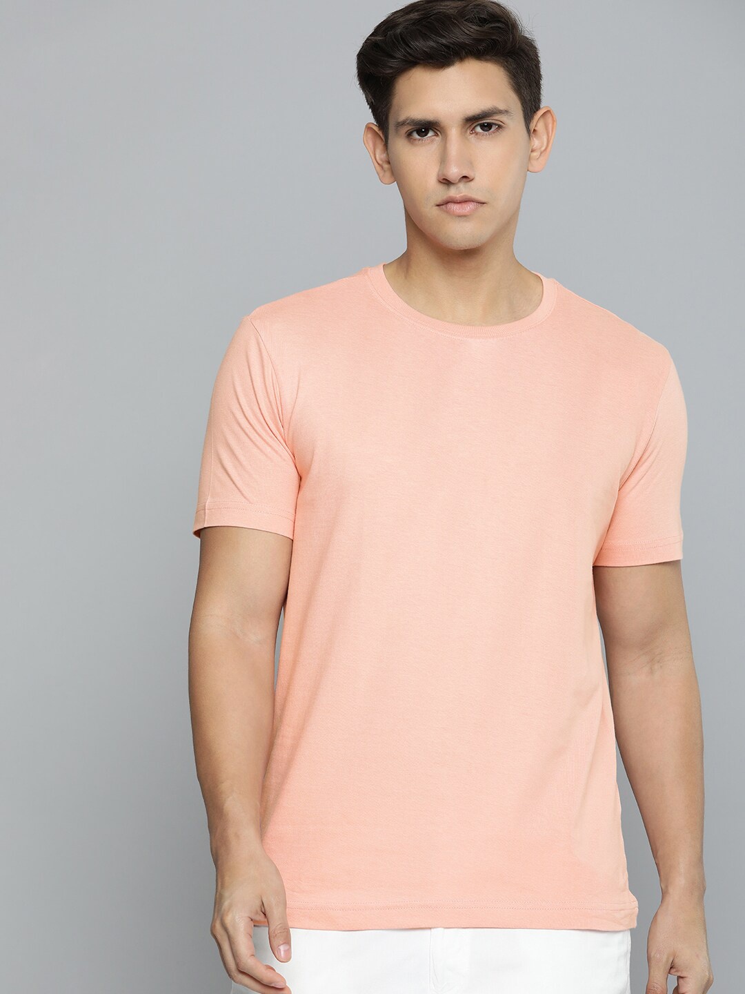 Mast & Harbour Coral Round Neck Regular Fit Cotton T-shirt
