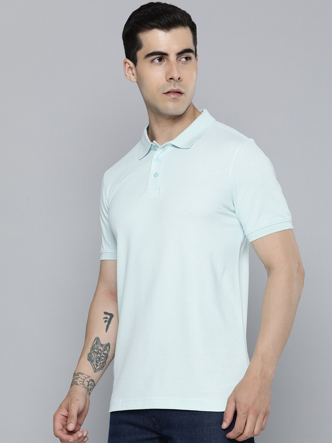 

Mast & Harbour Blue Polo Collar Regular Fit Cotton T-shirt