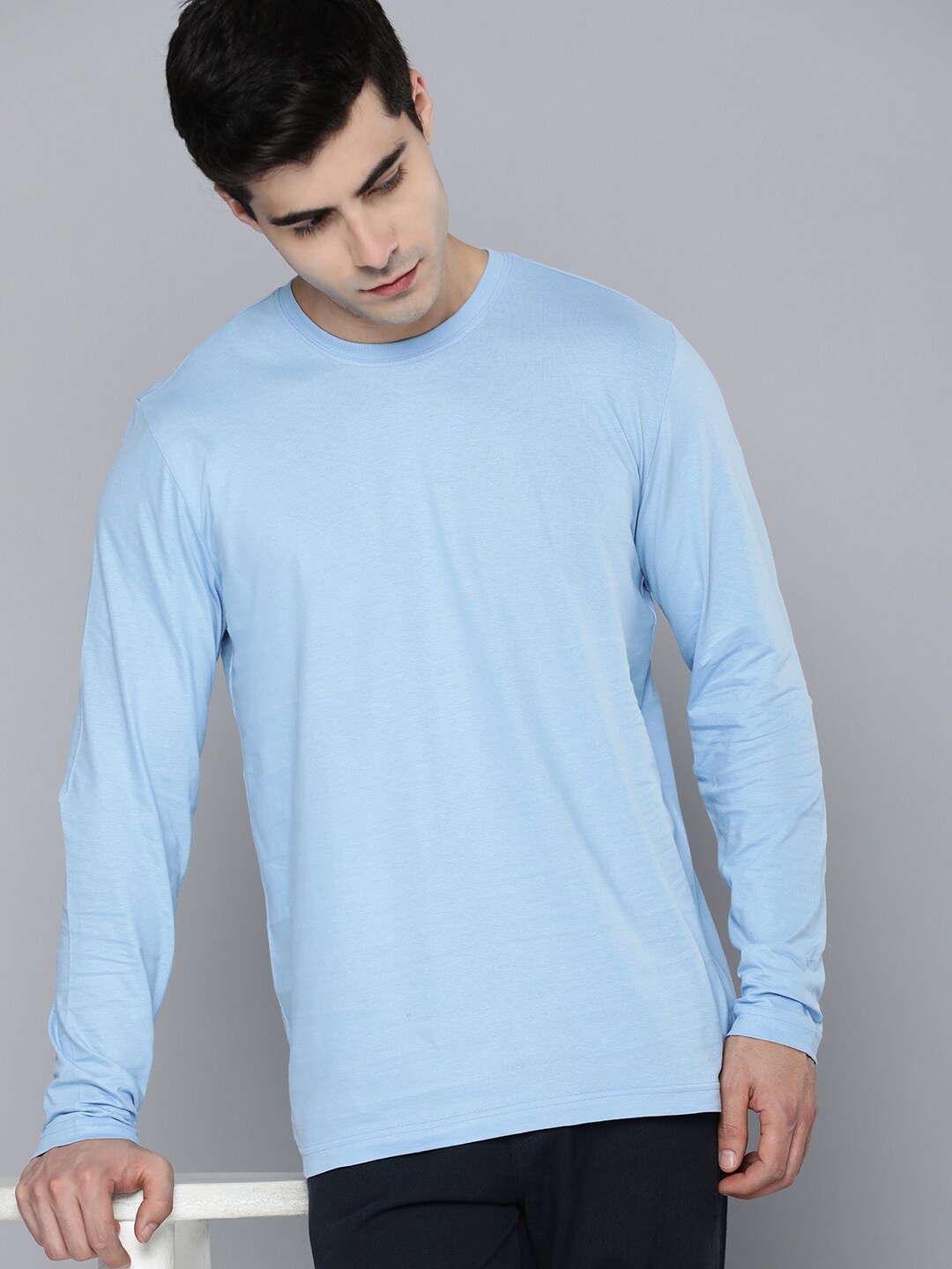 

Mast & Harbour Blue Round Neck Regular Fit Cotton T-shirt