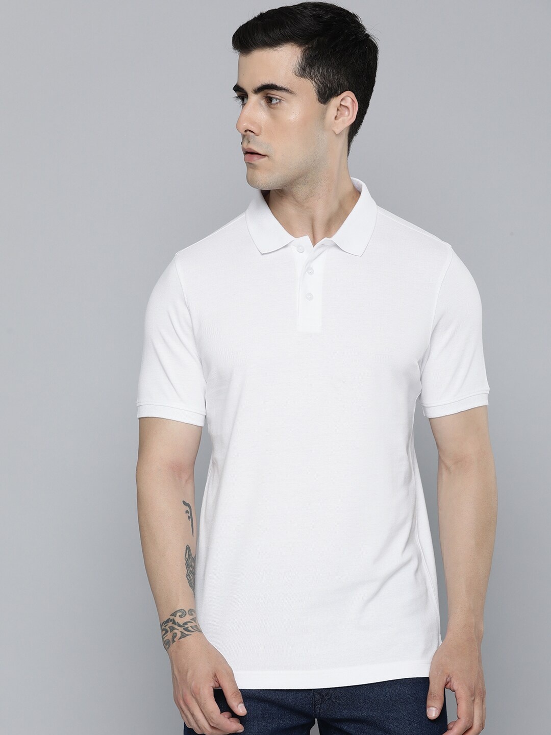 

Mast & Harbour White Polo Collar Cotton T-shirt