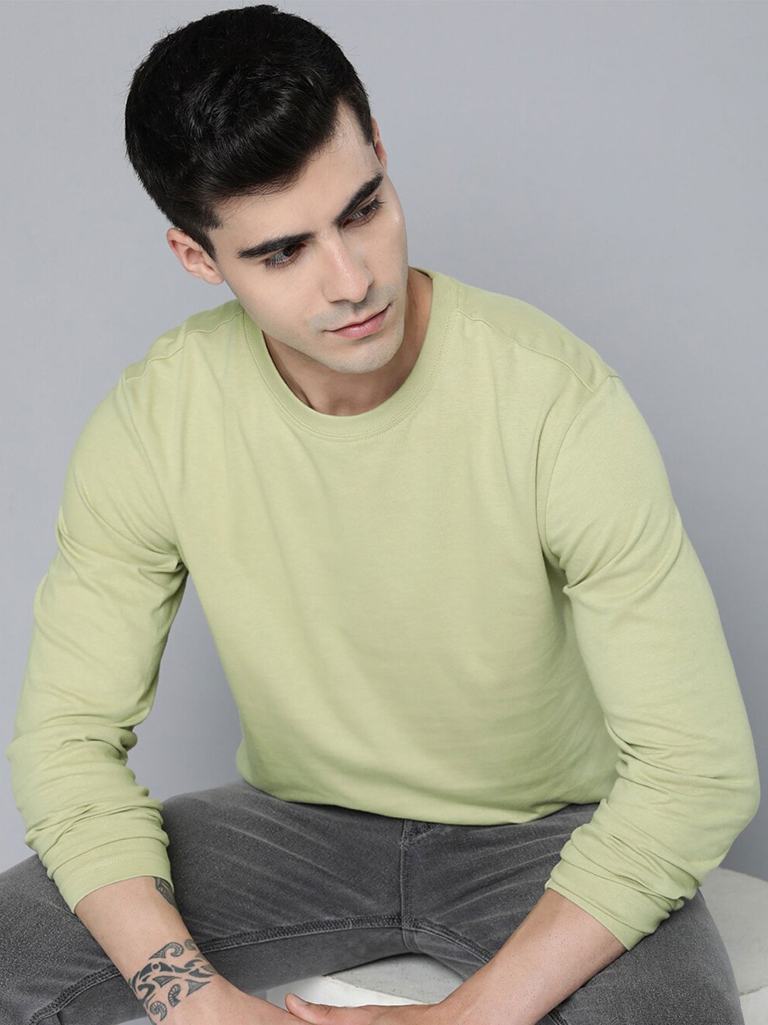 

Mast & Harbour Olive Green Round Neck Cotton T-shirt