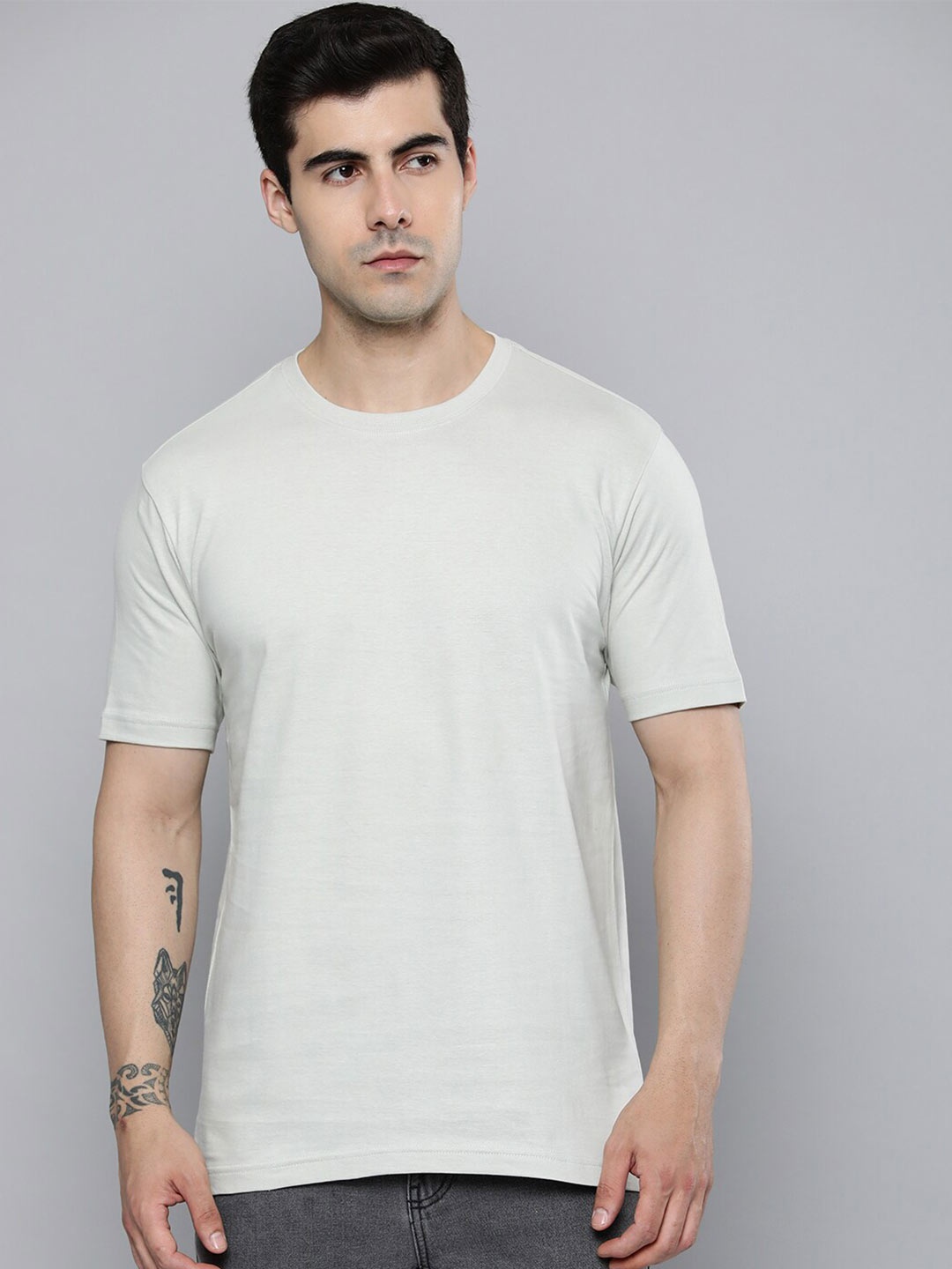 

Mast & Harbour Grey Round Neck Cotton T-shirt