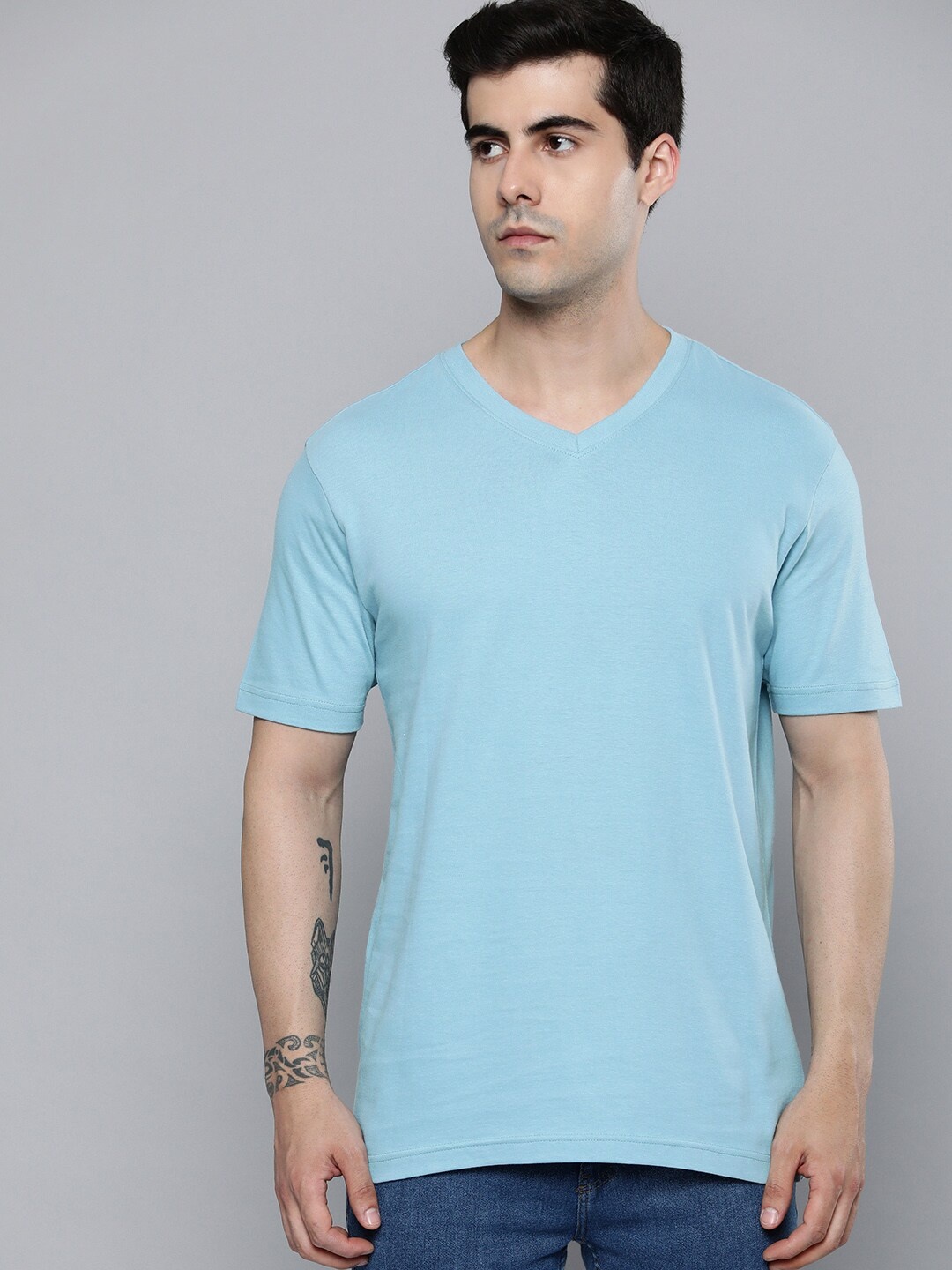 

Mast & Harbour Blue V-Neck Cotton T-shirt