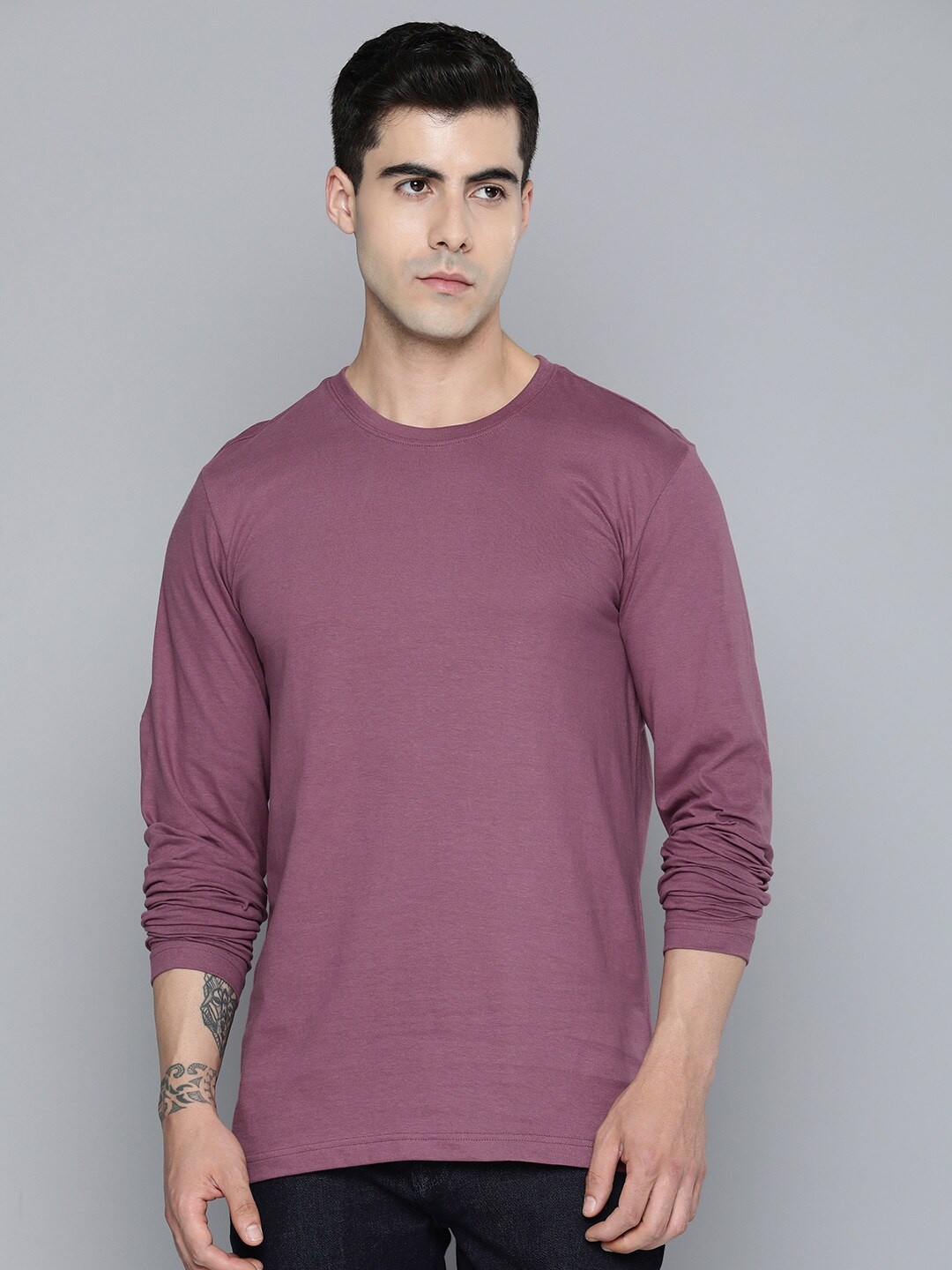 

Mast & Harbour Purple Round Neck Long Sleeve Cotton T-shirt