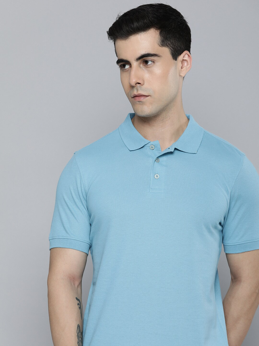 

Mast & Harbour Blue Polo Collar Cotton T-shirt
