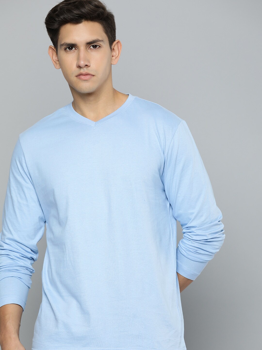 

Mast & Harbour Blue V-Neck Long Sleeves Cotton T-shirt