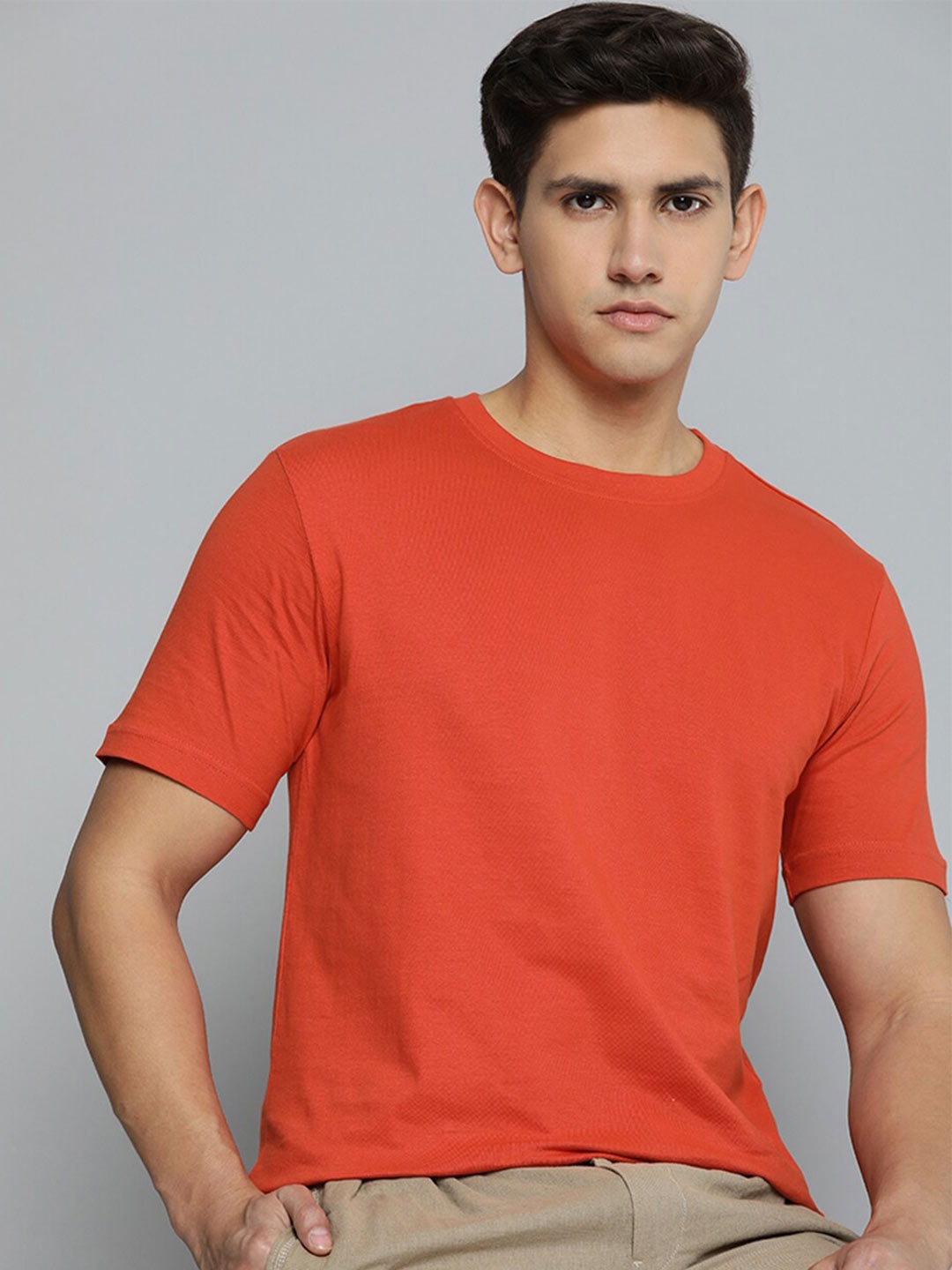 

Mast & Harbour Orange Round Neck Cotton T-shirt
