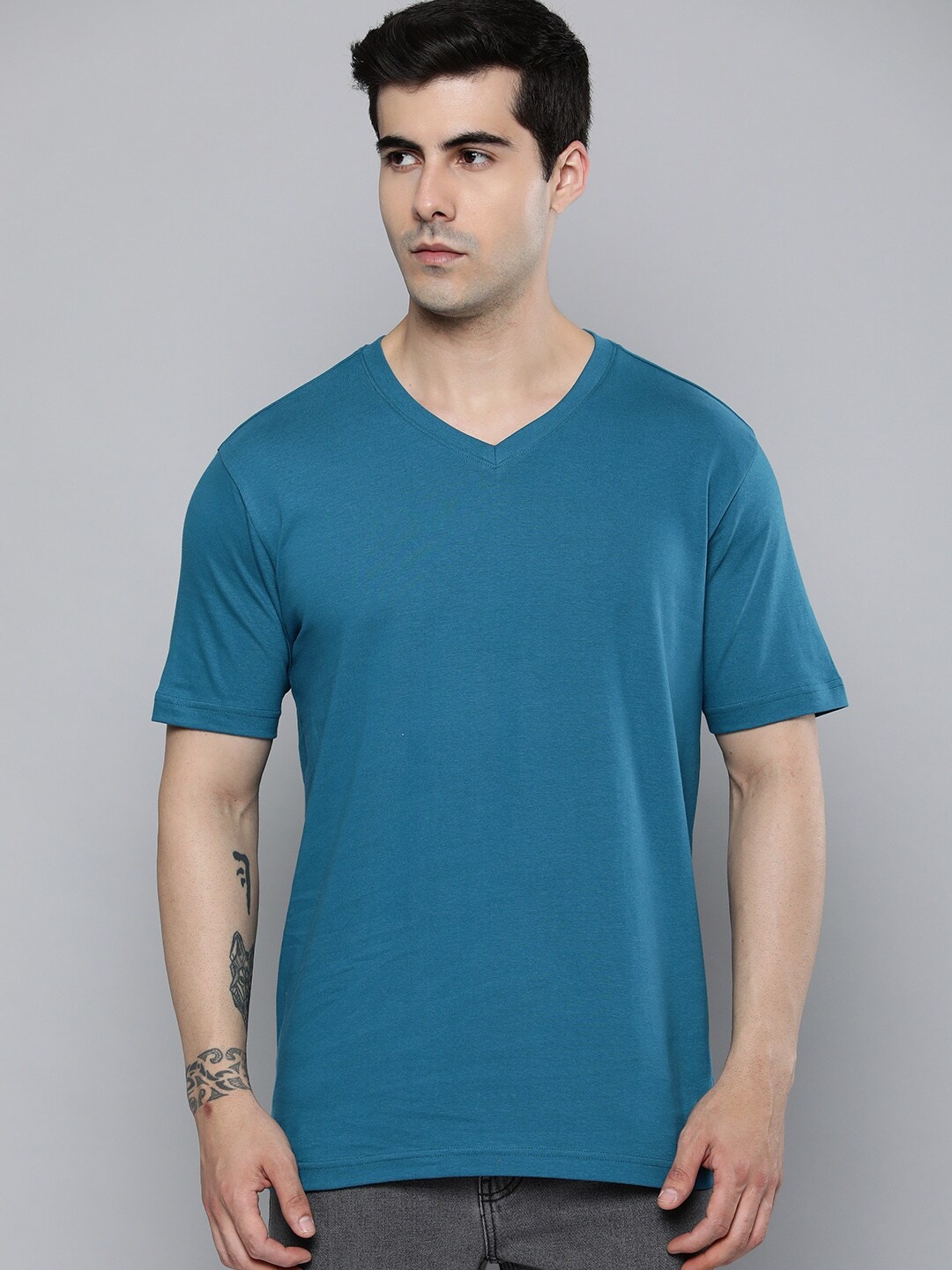 

Mast & Harbour Teal Blue V-Neck Short Sleeves Cotton T-shirt