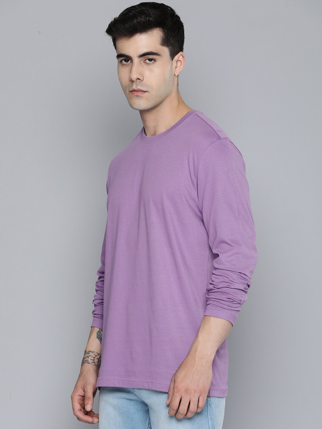 

Mast & Harbour Lavender Round Neck Long Sleeves Cotton T-shirt